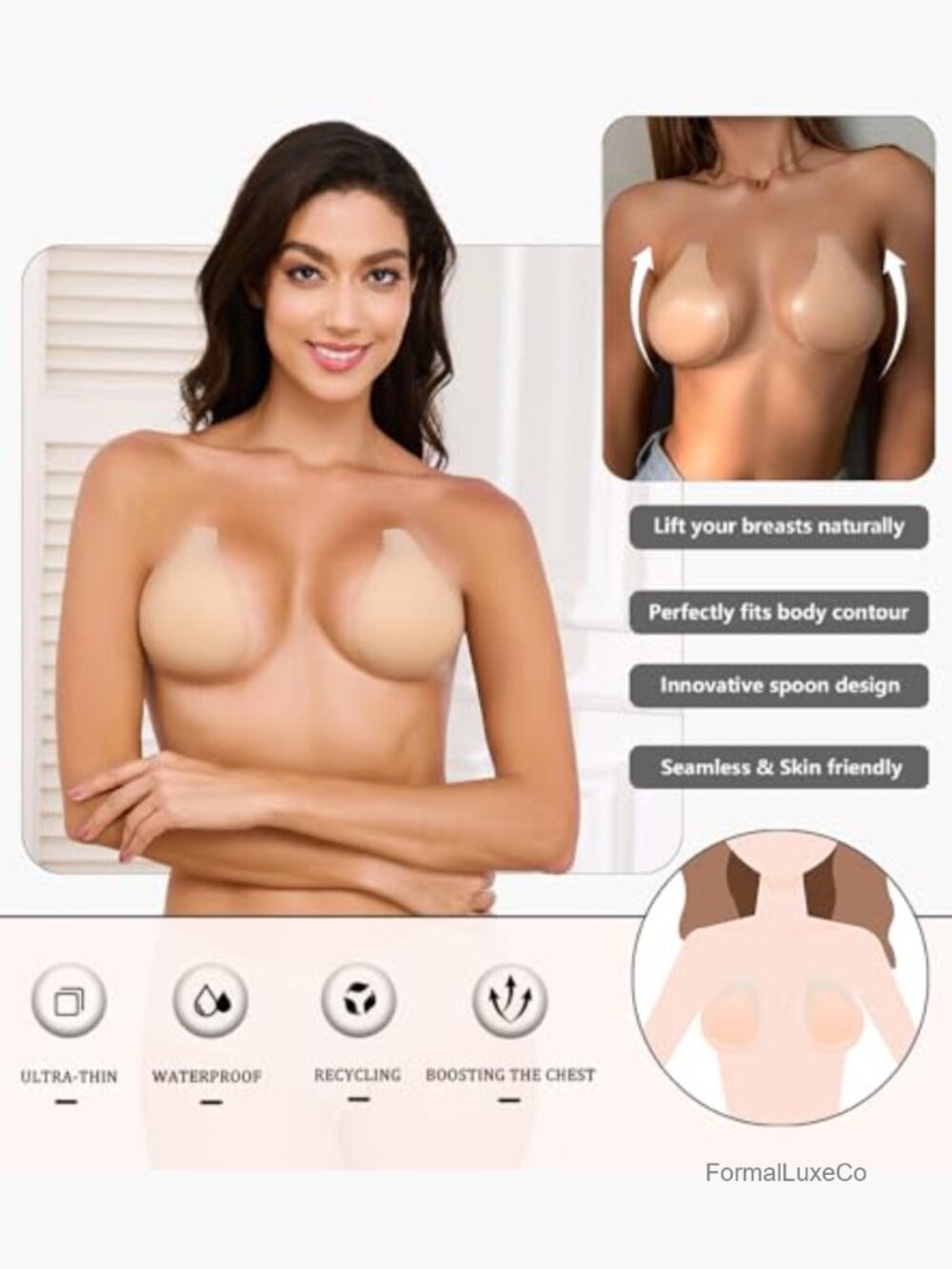 Added Lift Seamless Ultra-Thin Nipple Covers Sticky Push Up Bra Pasties Women - Picture 2 of 7